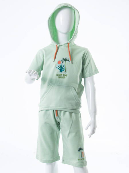 Erkek Çocuk Yazlık 2'li Alt Üst Takım (Tişort + Şort) 8-14 Yaş 4221 Mint - 4