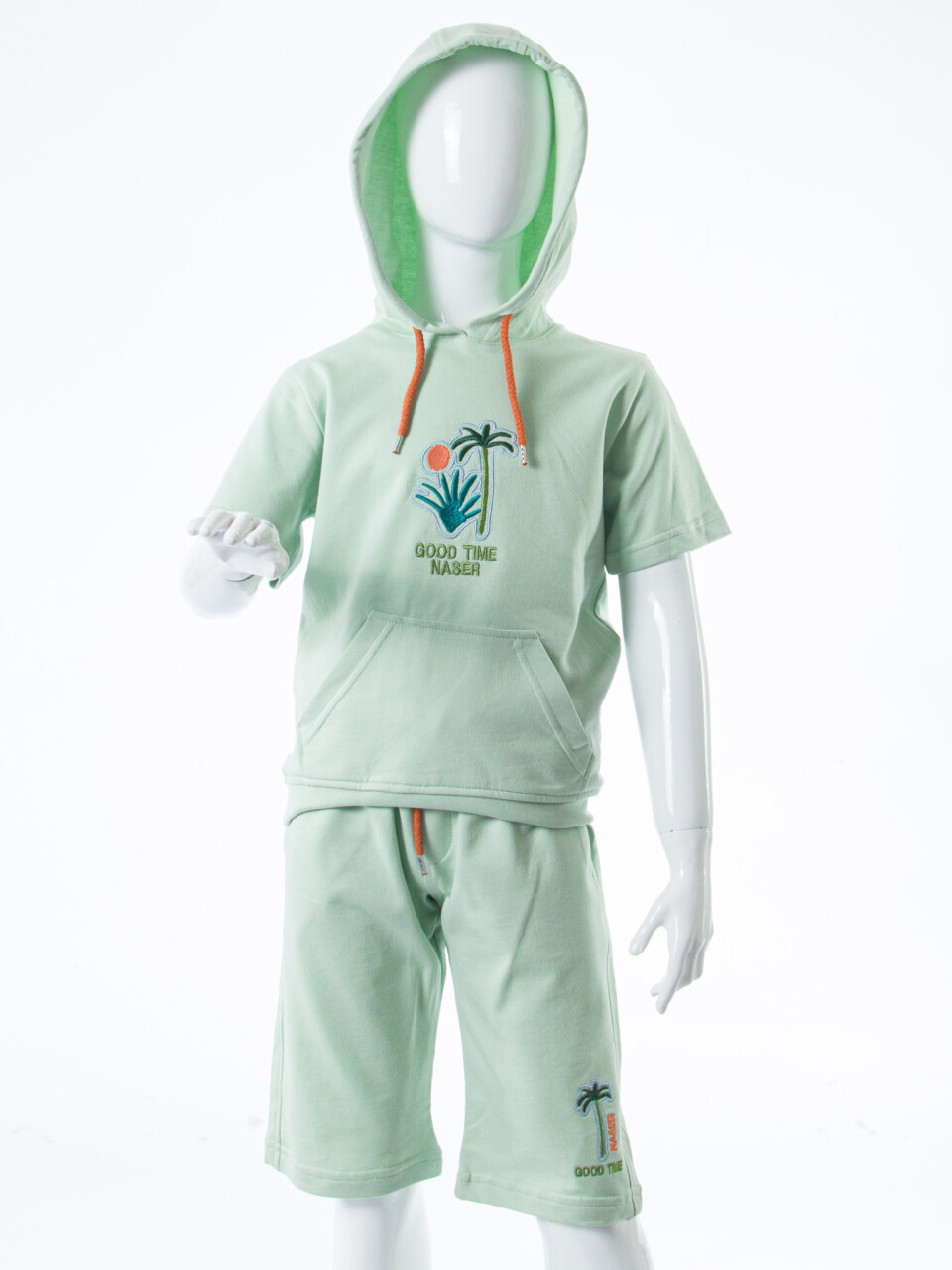 Erkek Çocuk Yazlık 2'li Alt Üst Takım (Tişort + Şort) 8-14 Yaş 4221 Mint - 4