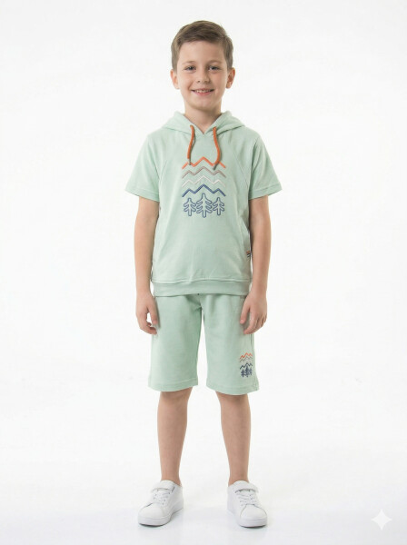 Erkek Çocuk Yazlık 2'li Alt Üst Takım (Tişort + Şort) 8-14 Yaş 4222 Mint - NASR GRUB