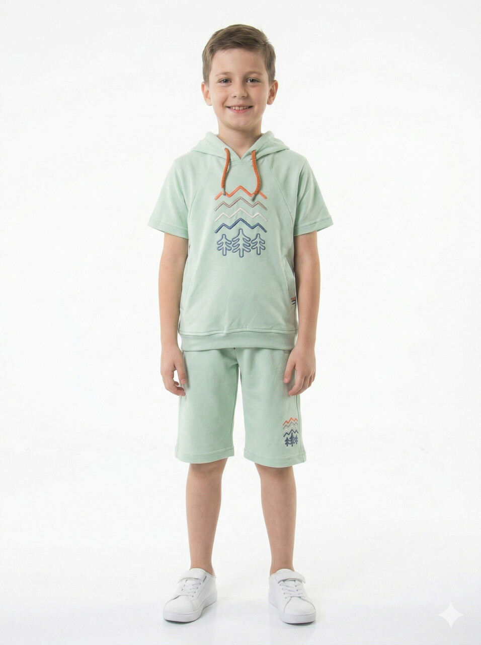 Erkek Çocuk Yazlık 2'li Alt Üst Takım (Tişort + Şort) 8-14 Yaş 4222 Mint - 1