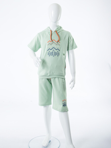 Erkek Çocuk Yazlık 2'li Alt Üst Takım (Tişort + Şort) 8-14 Yaş 4222 Mint - 3