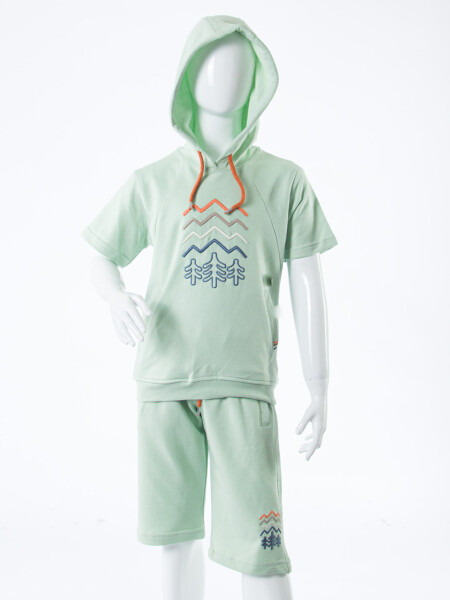 Erkek Çocuk Yazlık 2'li Alt Üst Takım (Tişort + Şort) 8-14 Yaş 4222 Mint - 4