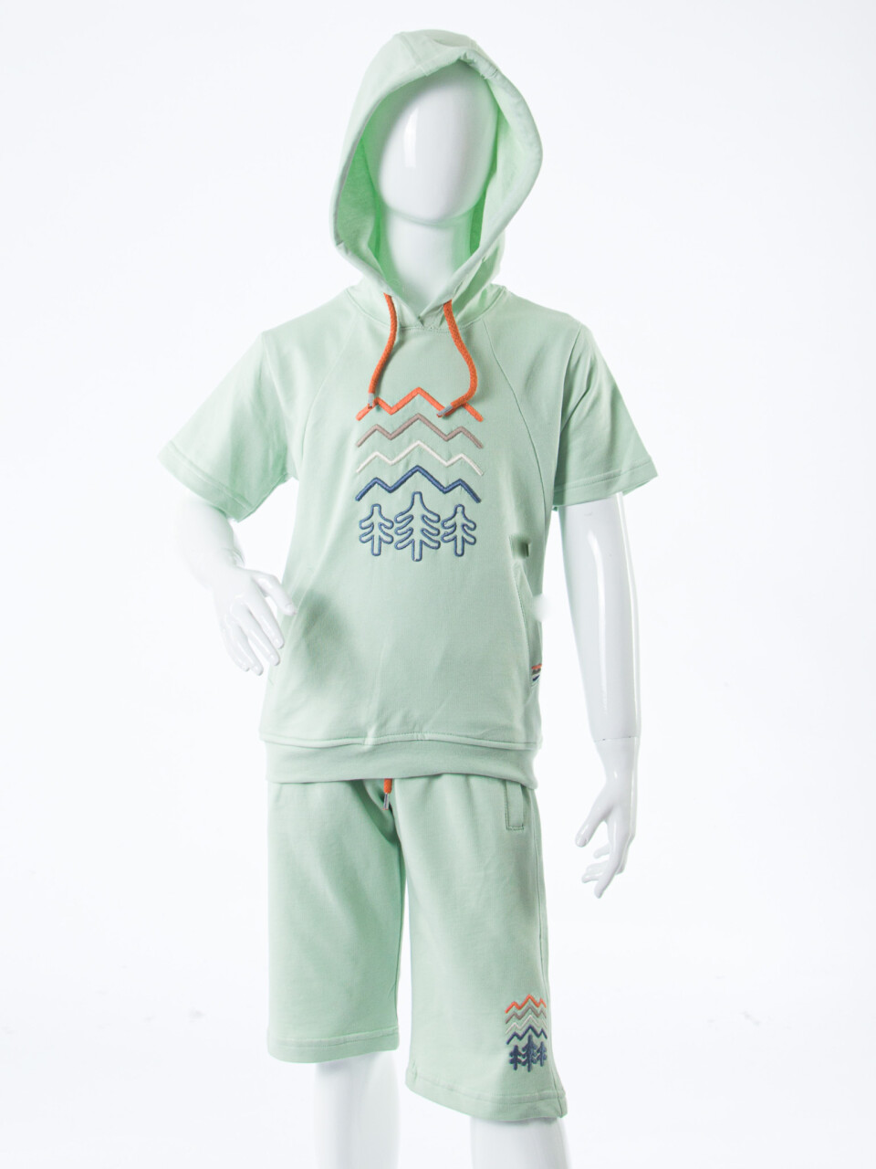 Erkek Çocuk Yazlık 2'li Alt Üst Takım (Tişort + Şort) 8-14 Yaş 4222 Mint - 4