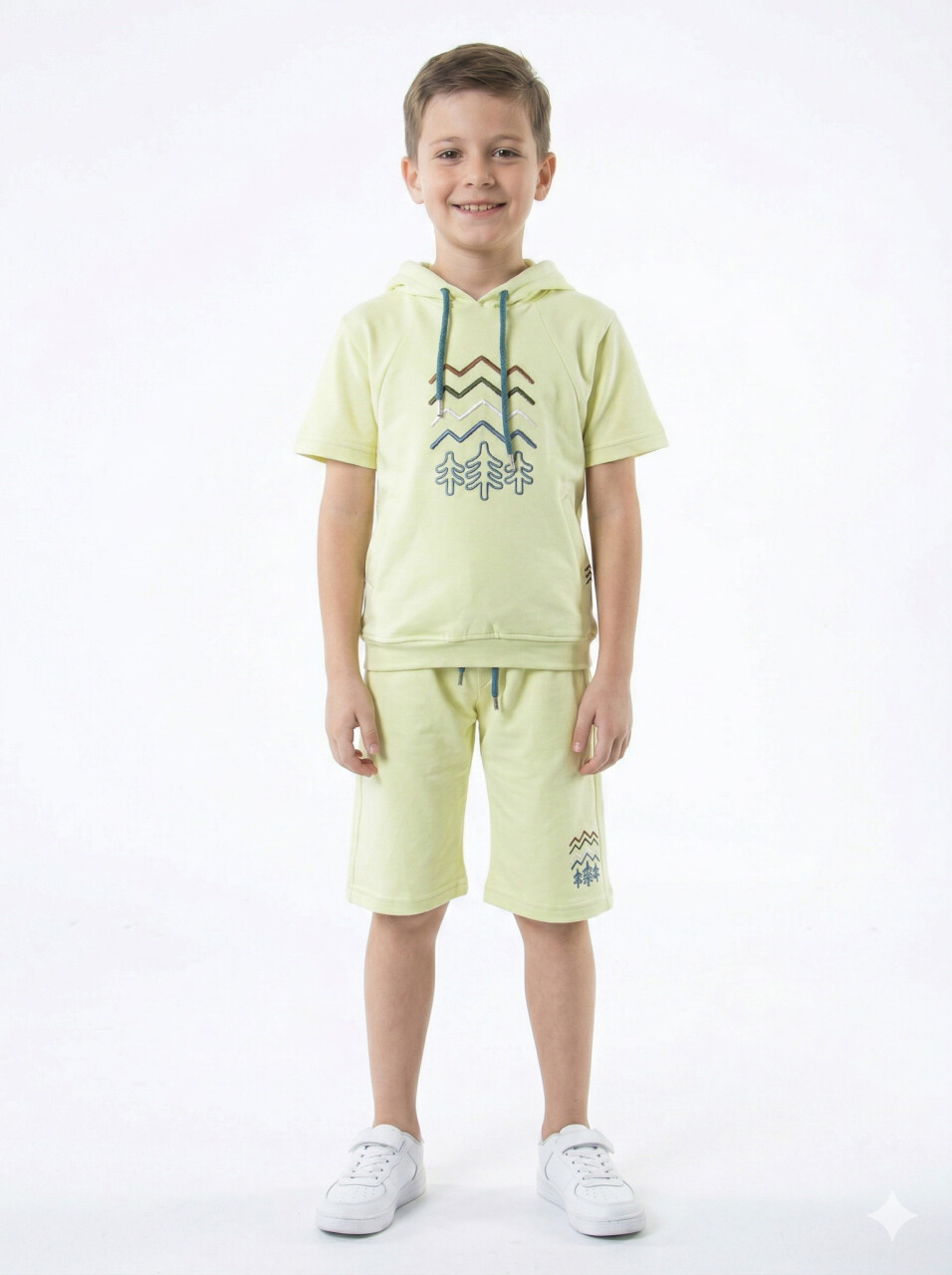 Erkek Çocuk Yazlık 2'li Alt Üst Takım (Tişort + Şort) 8-14 Yaş 4222 Sarı - 1