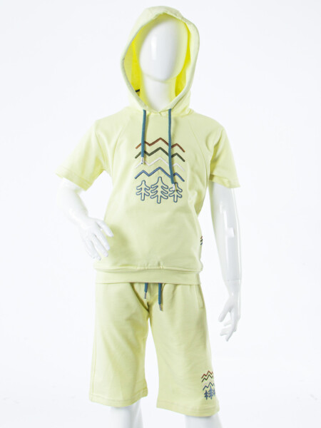 Erkek Çocuk Yazlık 2'li Alt Üst Takım (Tişort + Şort) 8-14 Yaş 4222 Sarı - 4