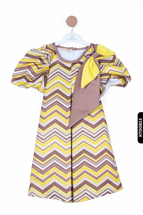 Kız Çocuk Elbise 6-12 Yaş 5003 Kahverengi - Sari - 4