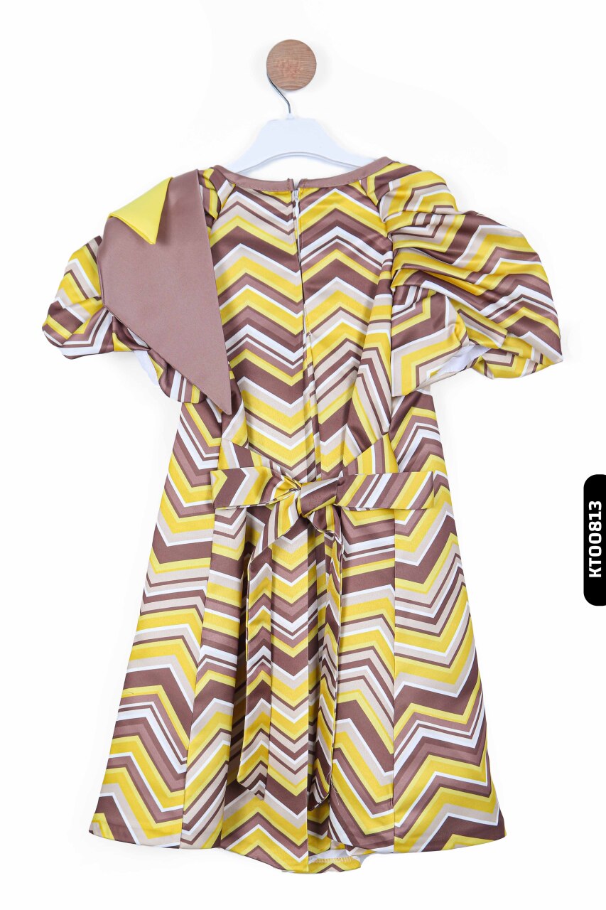 Kız Çocuk Elbise 6-12 Yaş 5003 Kahverengi - Sari - 5