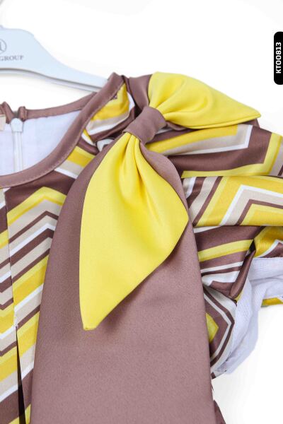 Kız Çocuk Elbise 6-12 Yaş 5003 Kahverengi - Sari - 7