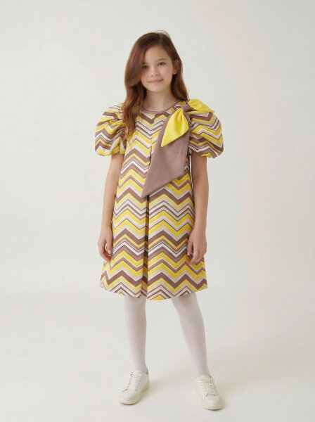Kız Çocuk Elbise 6-12 Yaş 5003 Kahverengi - Sari - NASR GRUB