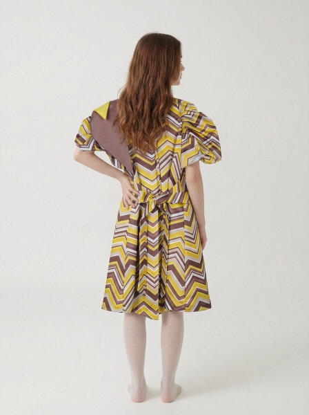 Kız Çocuk Elbise 6-12 Yaş 5003 Kahverengi - Sari - 2