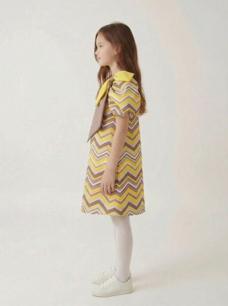 Kız Çocuk Elbise 6-12 Yaş 5003 Kahverengi - Sari - 3