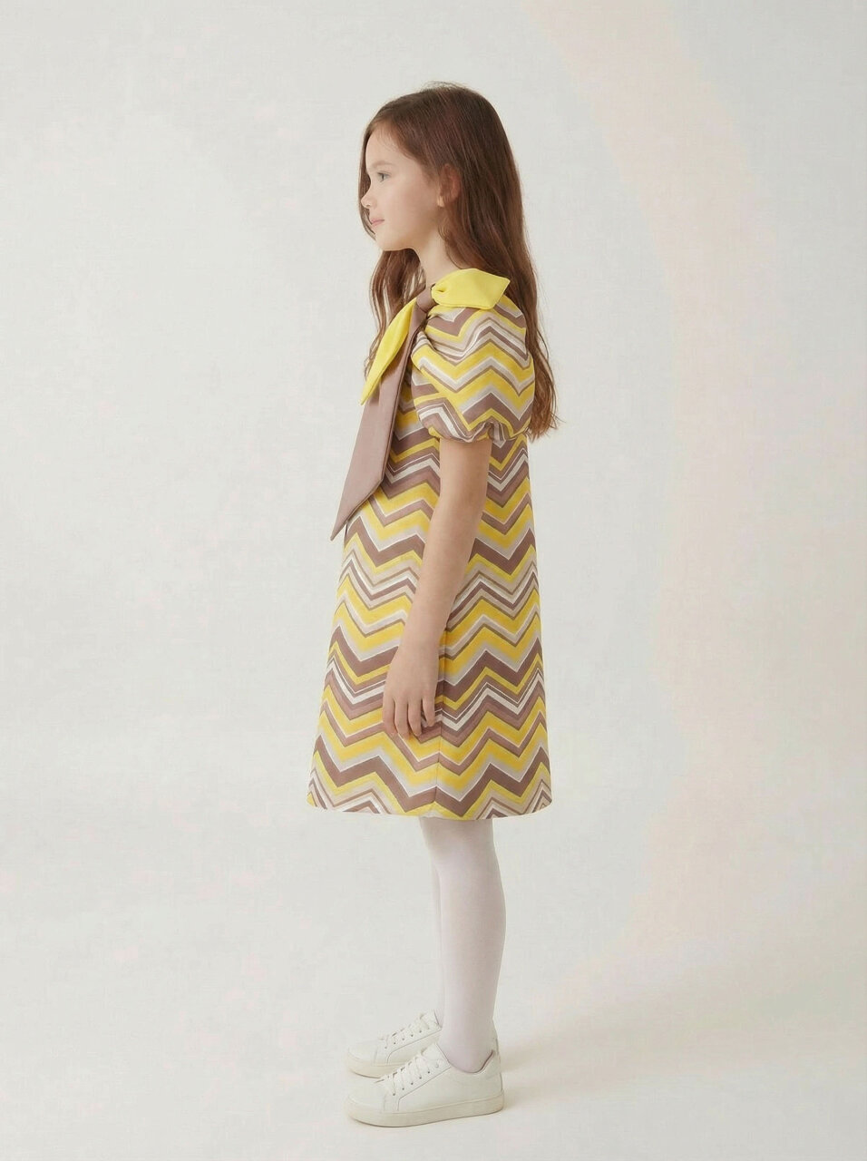 Kız Çocuk Elbise 6-12 Yaş 5003 Kahverengi - Sari - 3