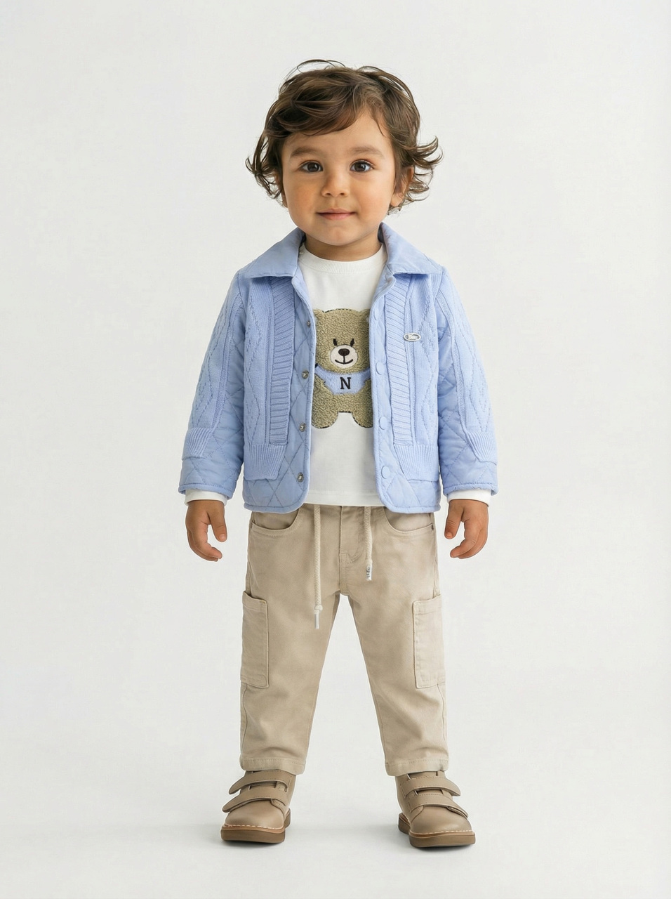 Erkek Çocuk 3'lü Alt Üst Takım 1-3 Yaş 11201 Mavi - Bej - 1