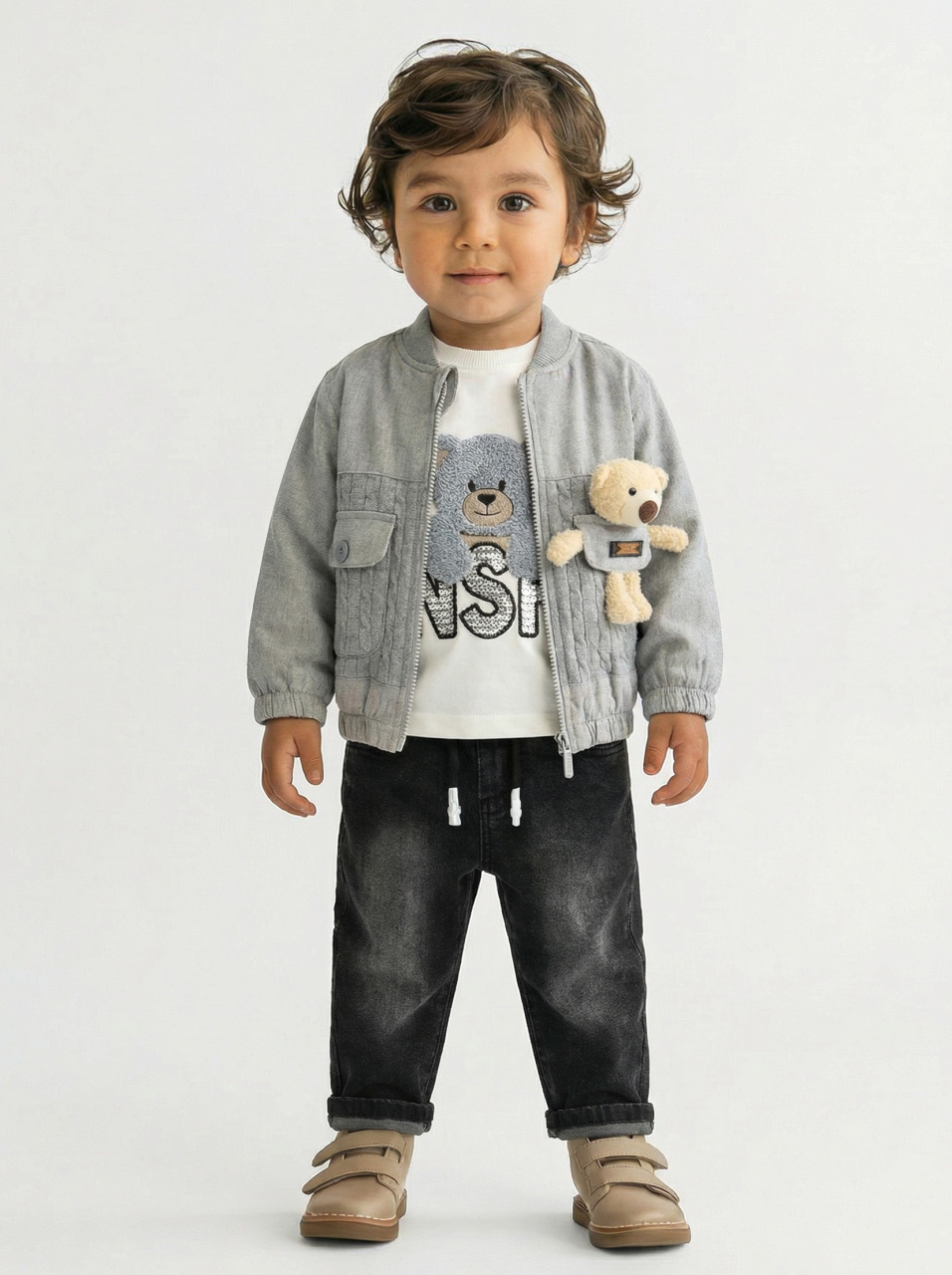 Erkek Çocuk 3'lü Alt Üst Takım 1-3 Yaş 11203 Gri - 1