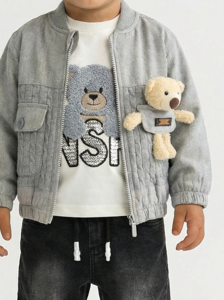 Erkek Çocuk 3'lü Alt Üst Takım 1-3 Yaş 11203 Gri - 4