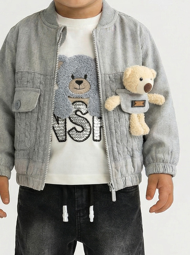 Erkek Çocuk 3'lü Alt Üst Takım 1-3 Yaş 11203 Gri - 4