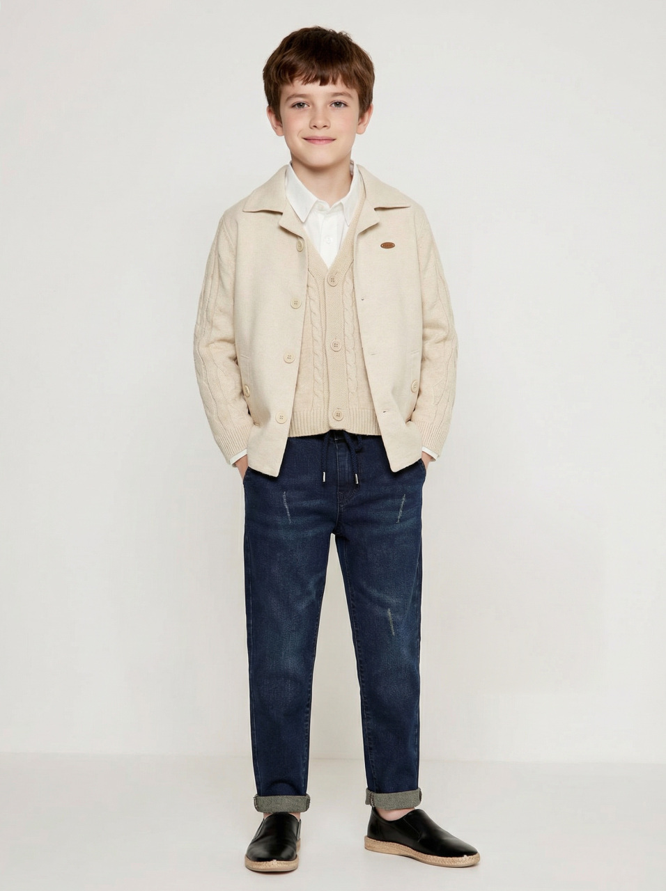 Erkek Çocuk 4'lü Alt Üst Takım 6-9 Yaş 13202 Ekru - Lacivert - 1