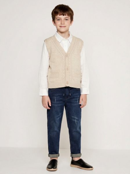 Erkek Çocuk 4'lü Alt Üst Takım 6-9 Yaş 13202 Ekru - Lacivert - 3