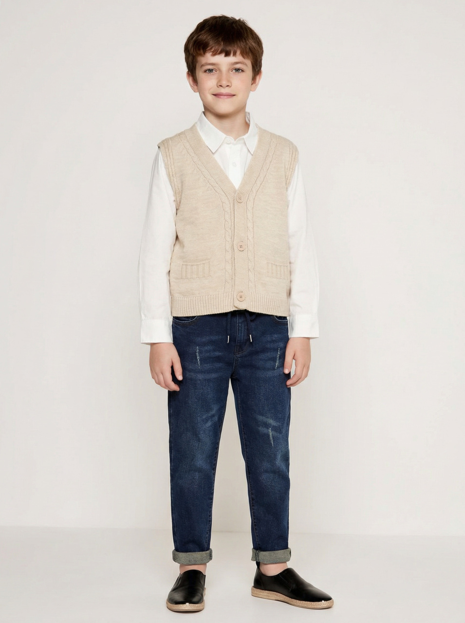 Erkek Çocuk 4'lü Alt Üst Takım 6-9 Yaş 13202 Ekru - Lacivert - 3