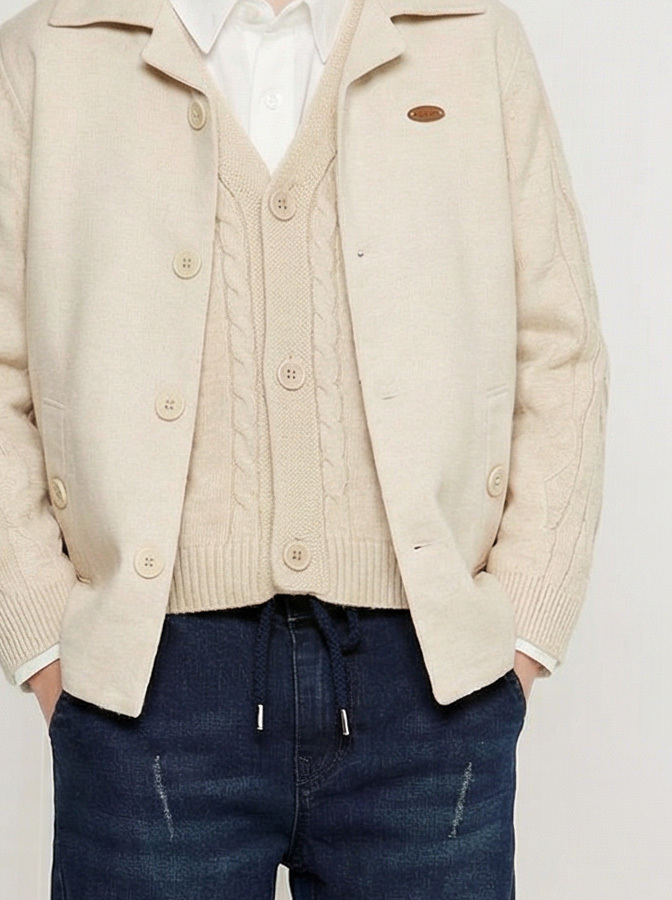 Erkek Çocuk 4'lü Alt Üst Takım 6-9 Yaş 13202 Ekru - Lacivert - 4