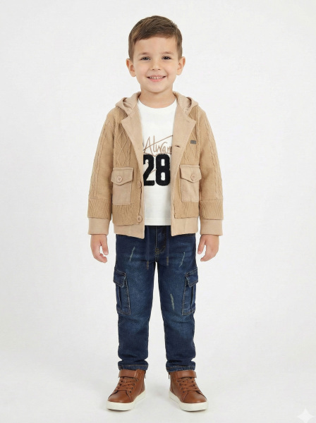 Erkek Çocuk 3'lü Alt Üst Takım 2-5 Yaş 12202 Kahve-Lacivert - NASR GRUB