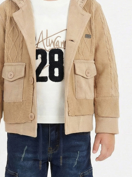 Erkek Çocuk 3'lü Alt Üst Takım 2-5 Yaş 12202 Kahve-Lacivert - 4