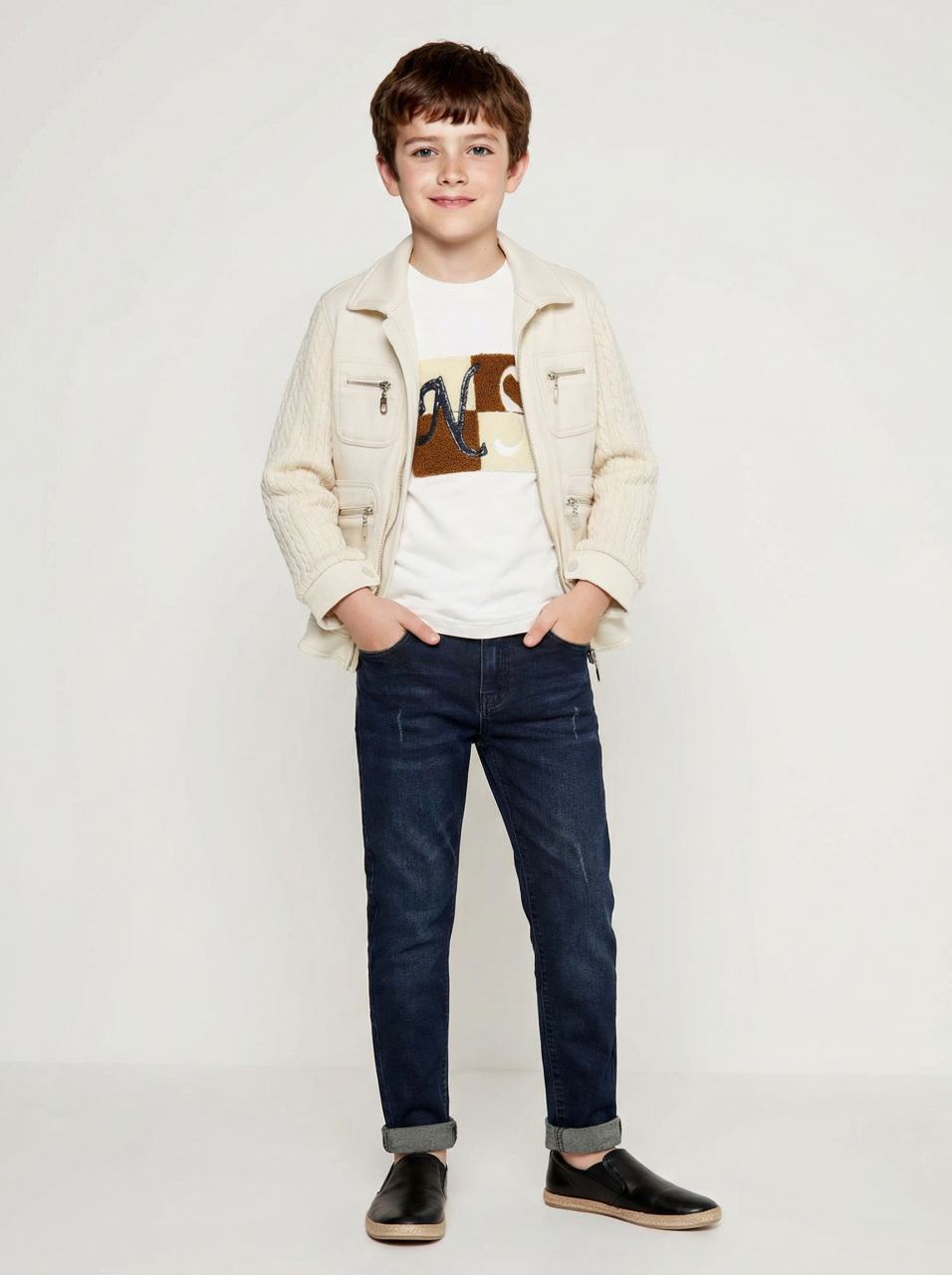 Erkek Çocuk 3'lü Alt Üst Takım 6-9 Yaş 13215 Ekru - Mavi - 1