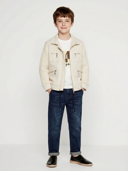 Erkek Çocuk 3'lü Alt Üst Takım 6-9 Yaş 13215 Ekru - Mavi - 2