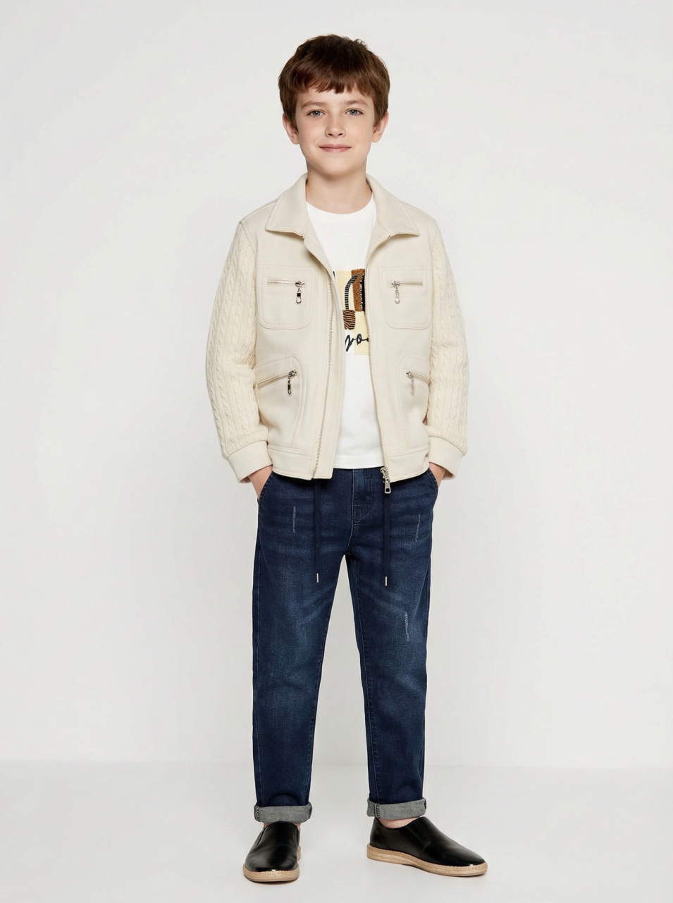 Erkek Çocuk 3'lü Alt Üst Takım 6-9 Yaş 13215 Ekru - Mavi - 2