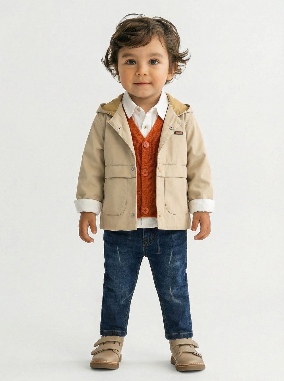 Erkek Çocuk 4'lü Alt Üst Takım 1-3 Yaş 11204 Bej - Turuncu - 1