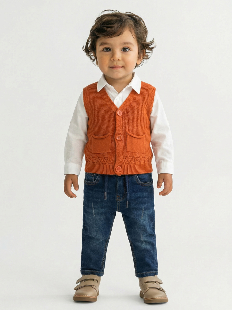 Erkek Çocuk 4'lü Alt Üst Takım 1-3 Yaş 11204 Bej - Turuncu - 3