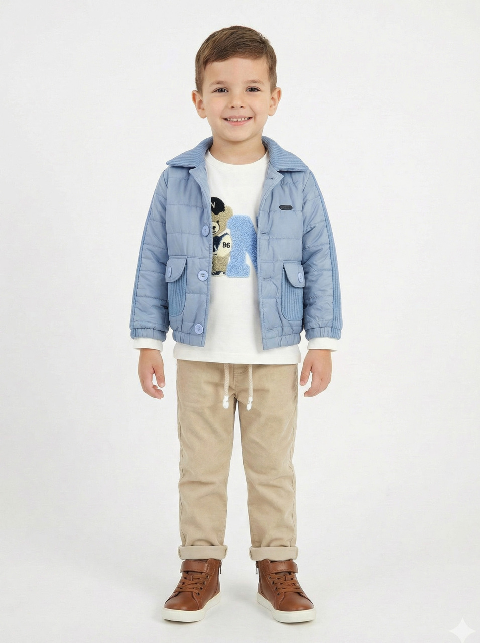 Erkek Çocuk 3'lü Alt Üst Takım 2-5 Yaş 12212 Mavi - Bej - 1
