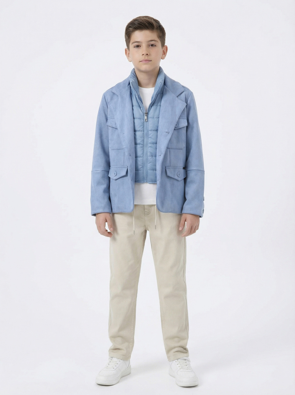 Erkek Çocuk 3'lü Alt Üst Takım 11-14 Yaş 14205 Ekru - Mavi - 1