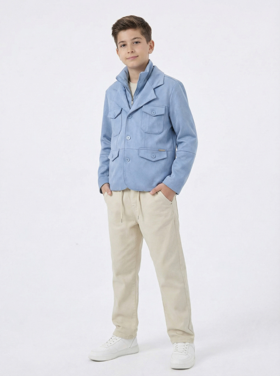 Erkek Çocuk 3'lü Alt Üst Takım 11-14 Yaş 14205 Ekru - Mavi - 2
