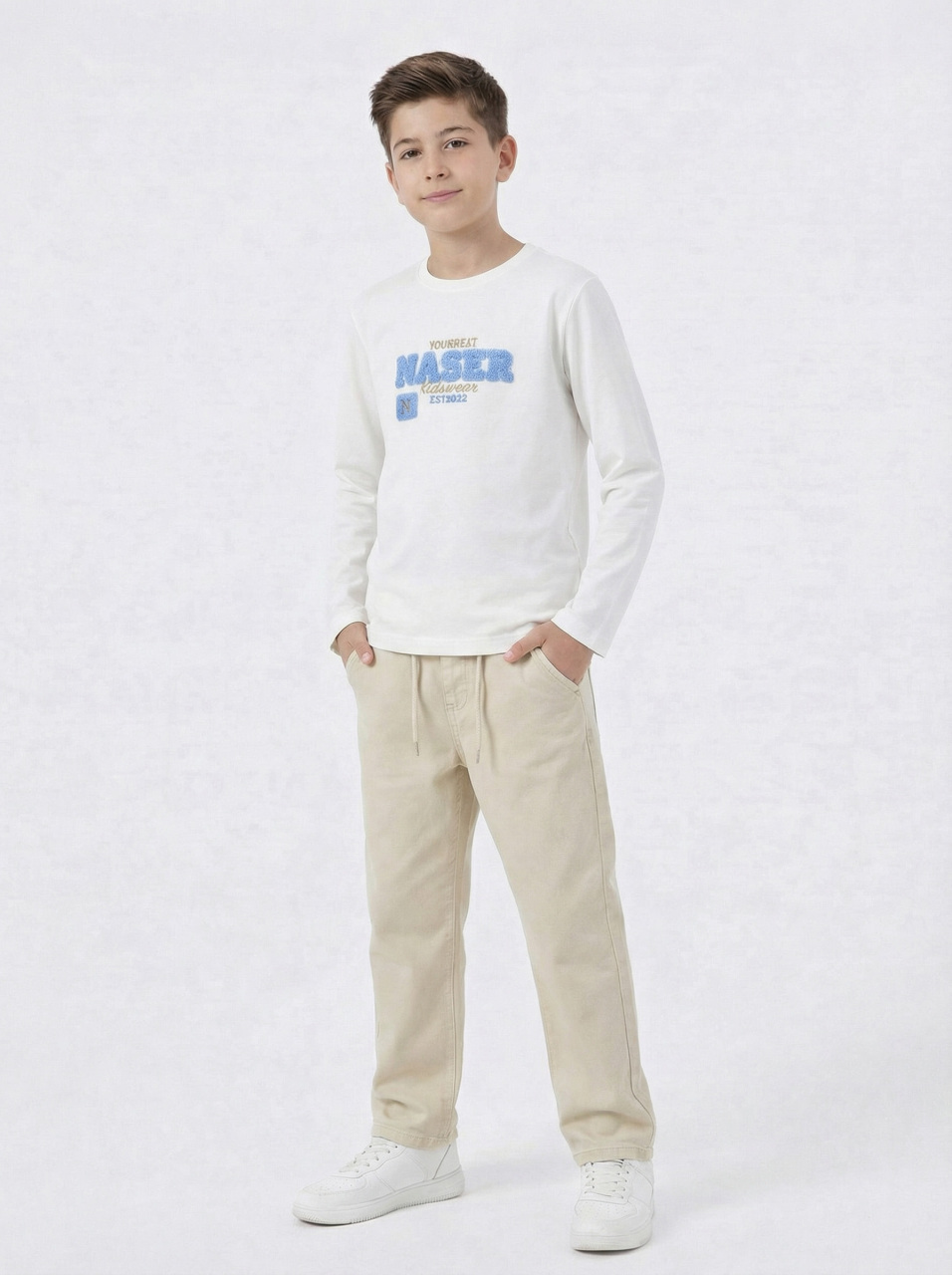 Erkek Çocuk 3'lü Alt Üst Takım 11-14 Yaş 14205 Ekru - Mavi - 4