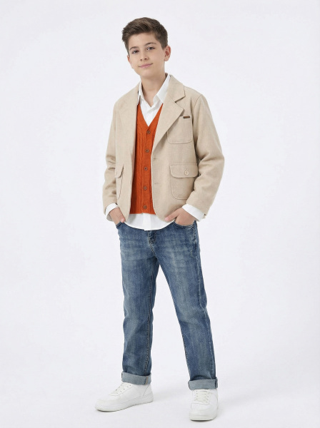 Erkek Çocuk 4'lü Alt Üst Takım 11-14 Yaş 14206 Bej - Turuncu - NASR GRUB