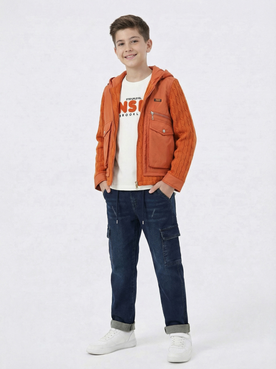 Erkek Çocuk 3'lü Alt Üst Takım 11-14 Yaş 14211 Turuncu - Mavi - 1