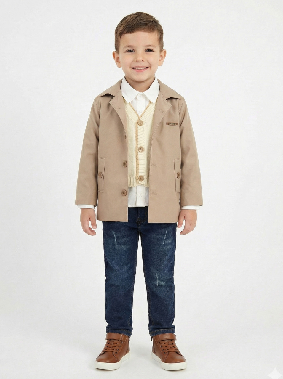 Erkek Çocuk 4'lü Alt Üst Takım 2-5 Yaş 12201 Kahverengi - Bej - 1
