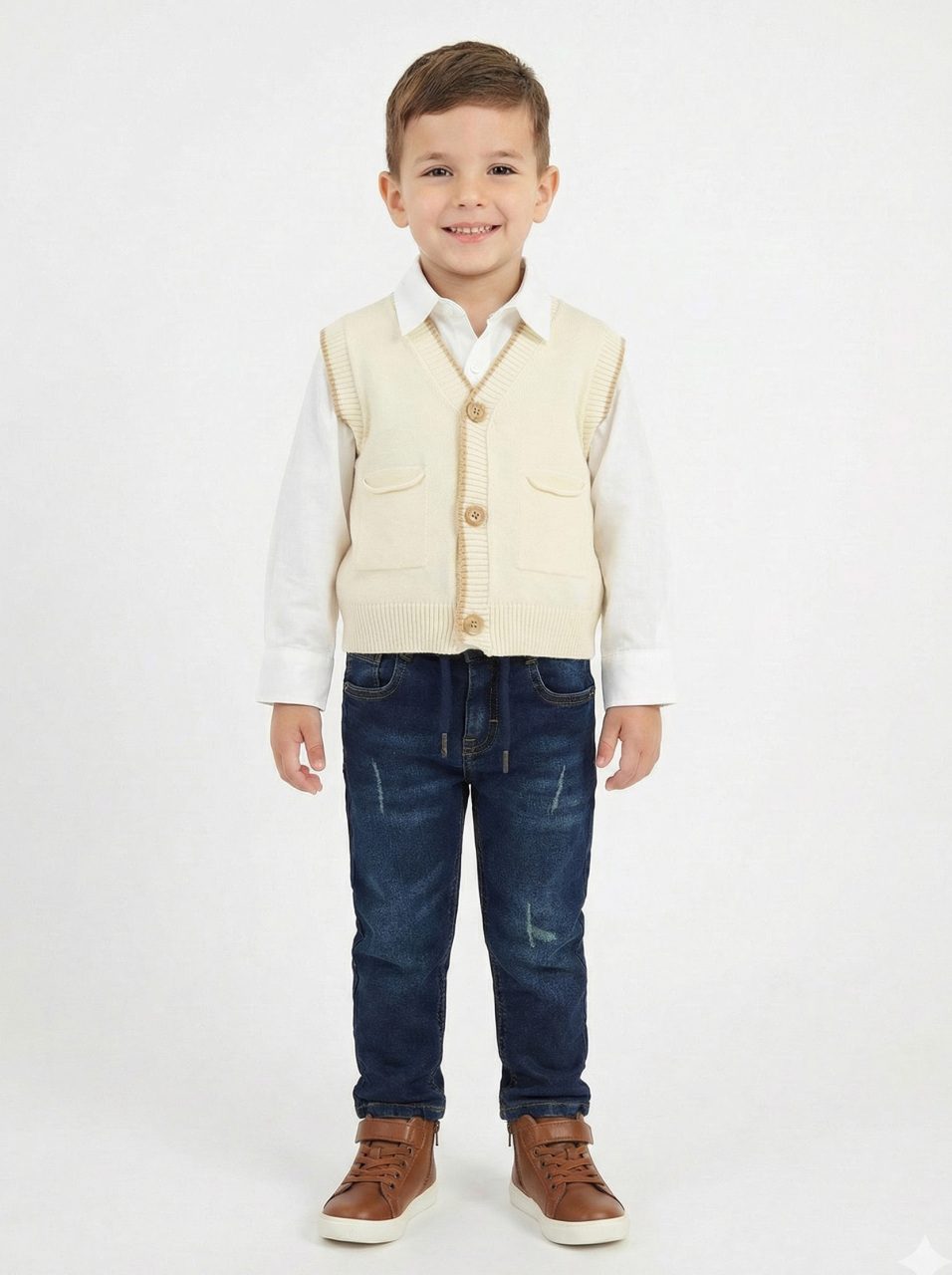 Erkek Çocuk 4'lü Alt Üst Takım 2-5 Yaş 12201 Kahverengi - Bej - 3