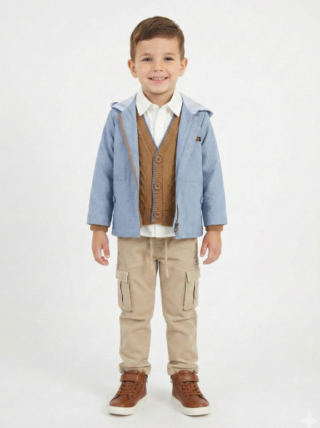 Erkek Çocuk 4'lü Alt Üst Takım 2-5 Yaş 12211 Mavi - Kahverengi 