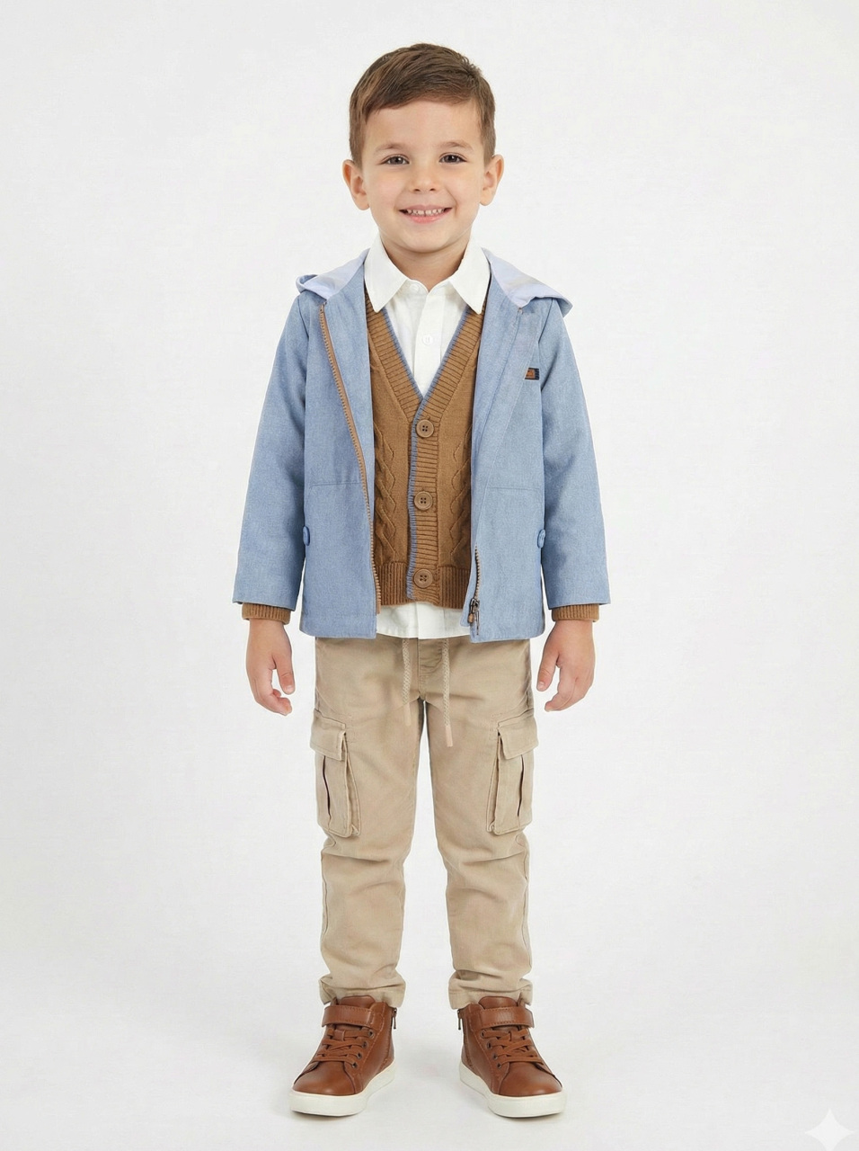 Erkek Çocuk 4'lü Alt Üst Takım 2-5 Yaş 12211 Mavi - Kahverengi - 1