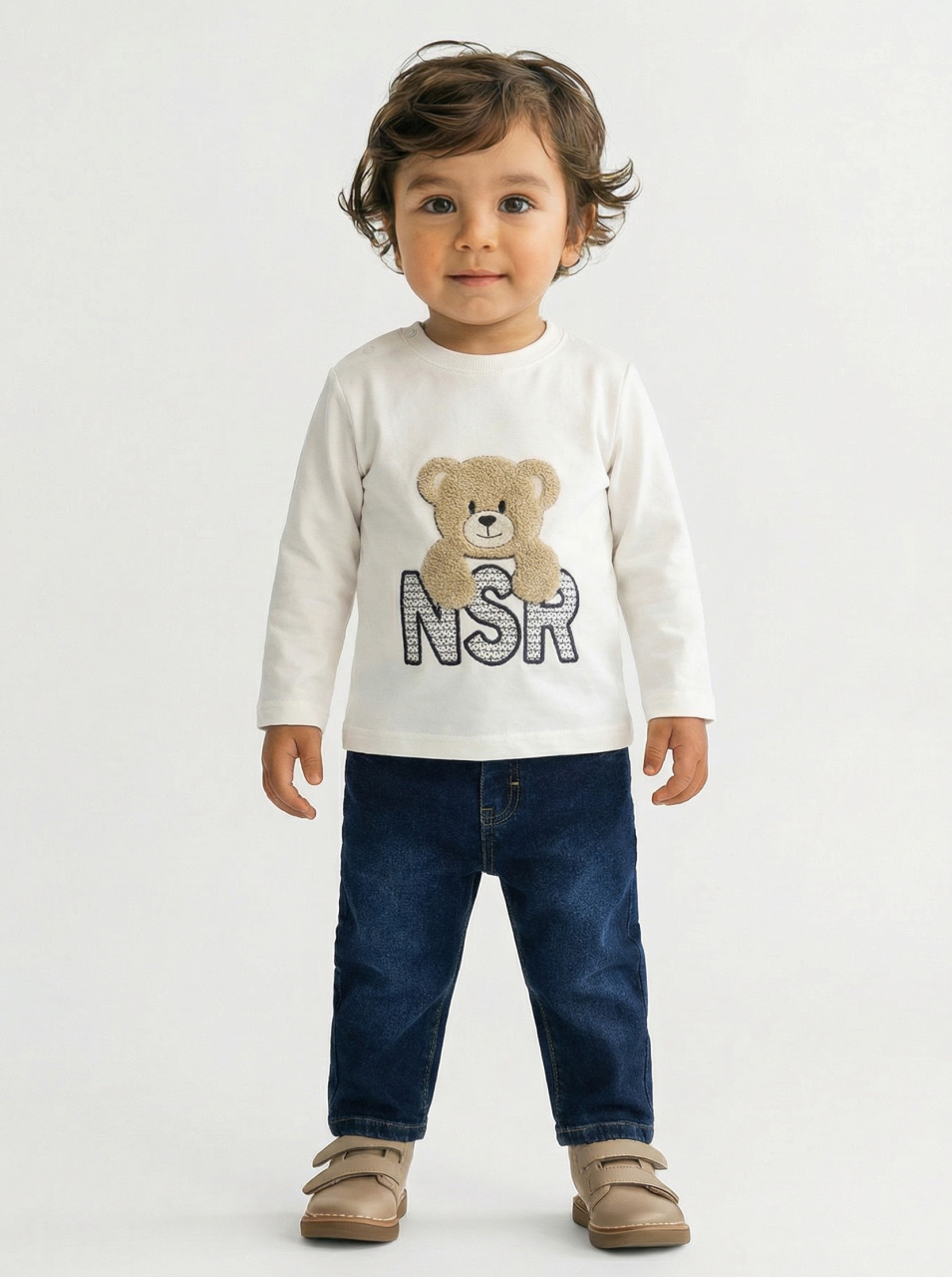 Erkek Çocuk 3'lü Alt Üst Takım 1-3 Yaş 11203 Ekru - Mavi - 3