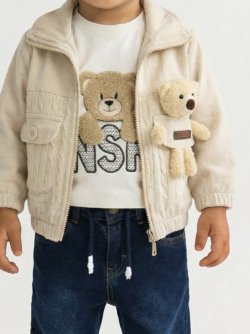 Erkek Çocuk 3'lü Alt Üst Takım 1-3 Yaş 11203 Ekru - Mavi - 4