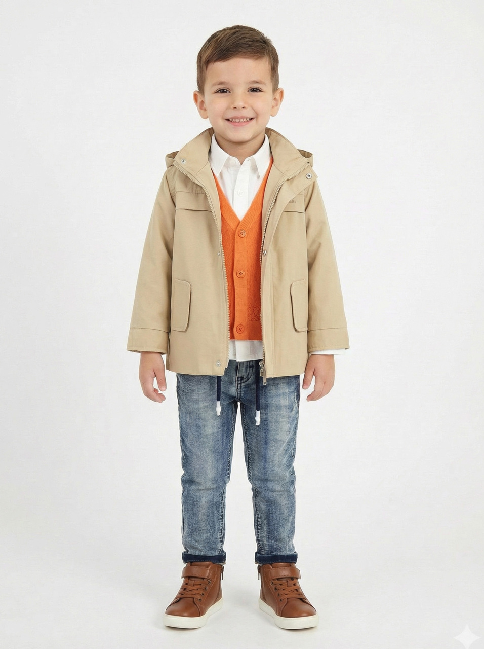 Erkek Çocuk 4'lü Alt Üst Takım 2-5 Yaş 12210 Ekru - Turuncu - 1