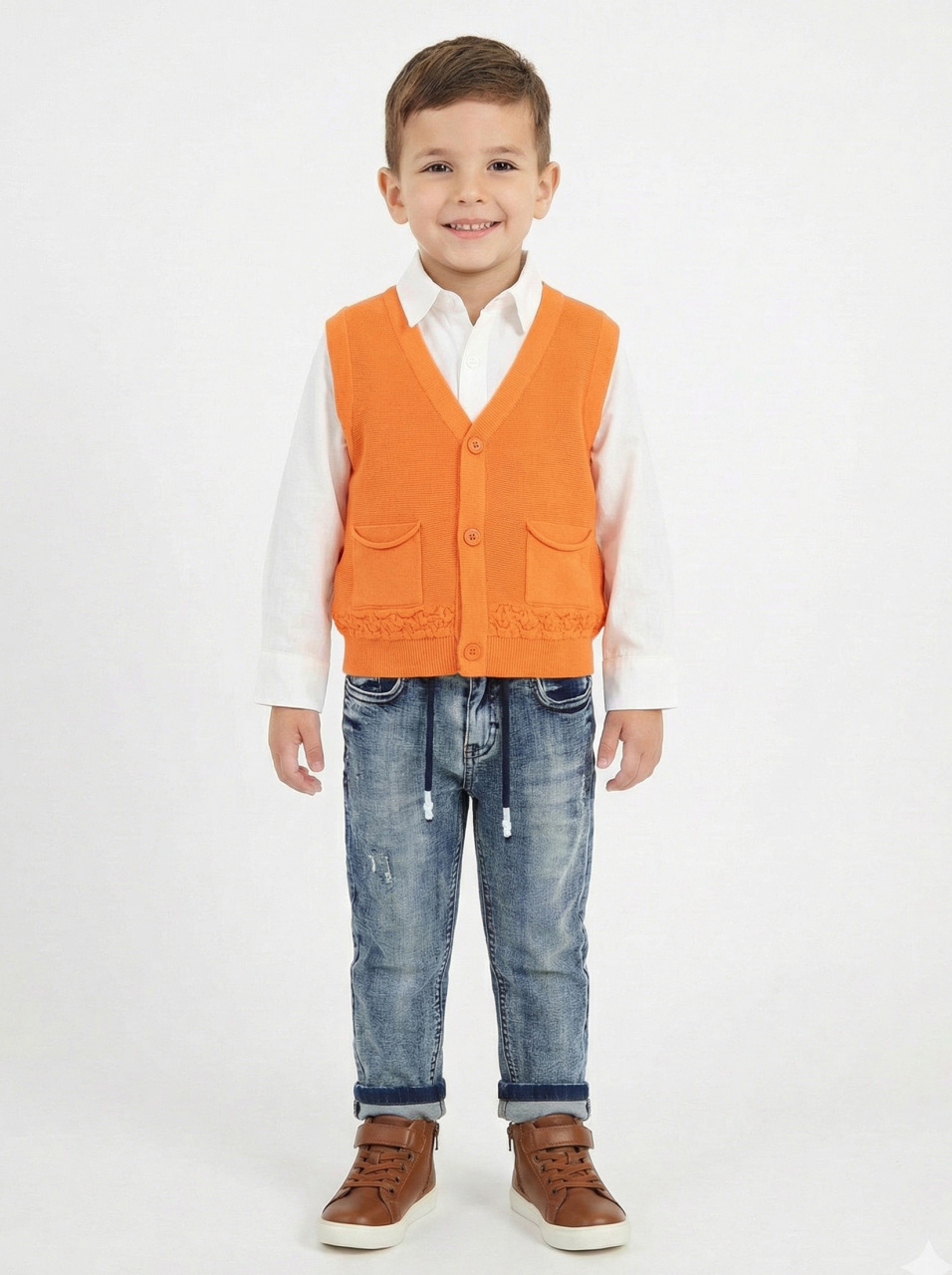 Erkek Çocuk 4'lü Alt Üst Takım 2-5 Yaş 12210 Ekru - Turuncu - 3