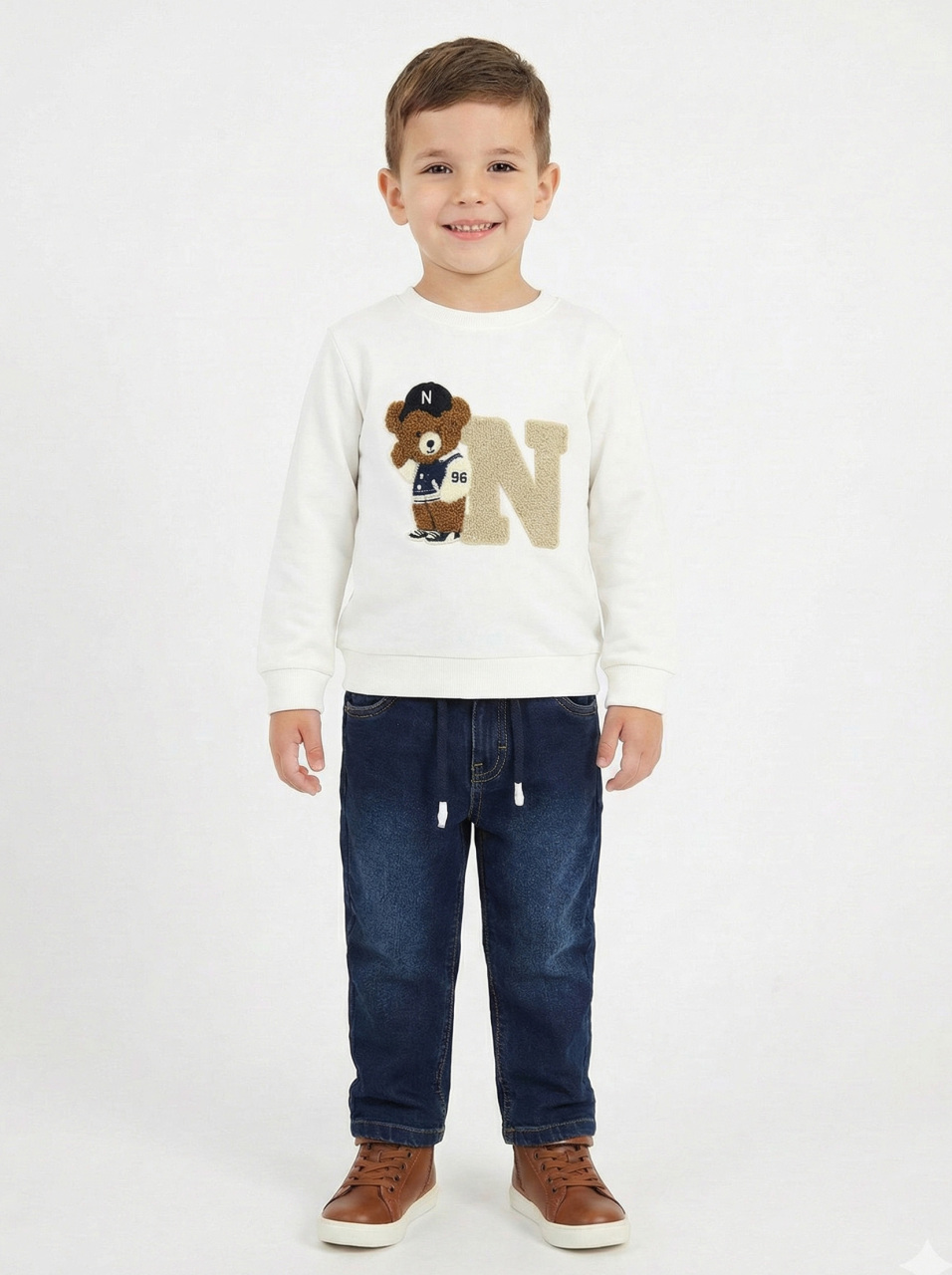 Erkek Çocuk 3'lü Alt Üst Takım 2-5 Yaş 12212 Bej - Mavi - 3