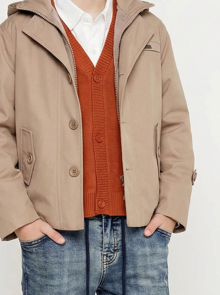 Erkek Çocuk 4'lü Alt Üst Takım 6-9 Yaş 13206 Bej - Turuncu - 4