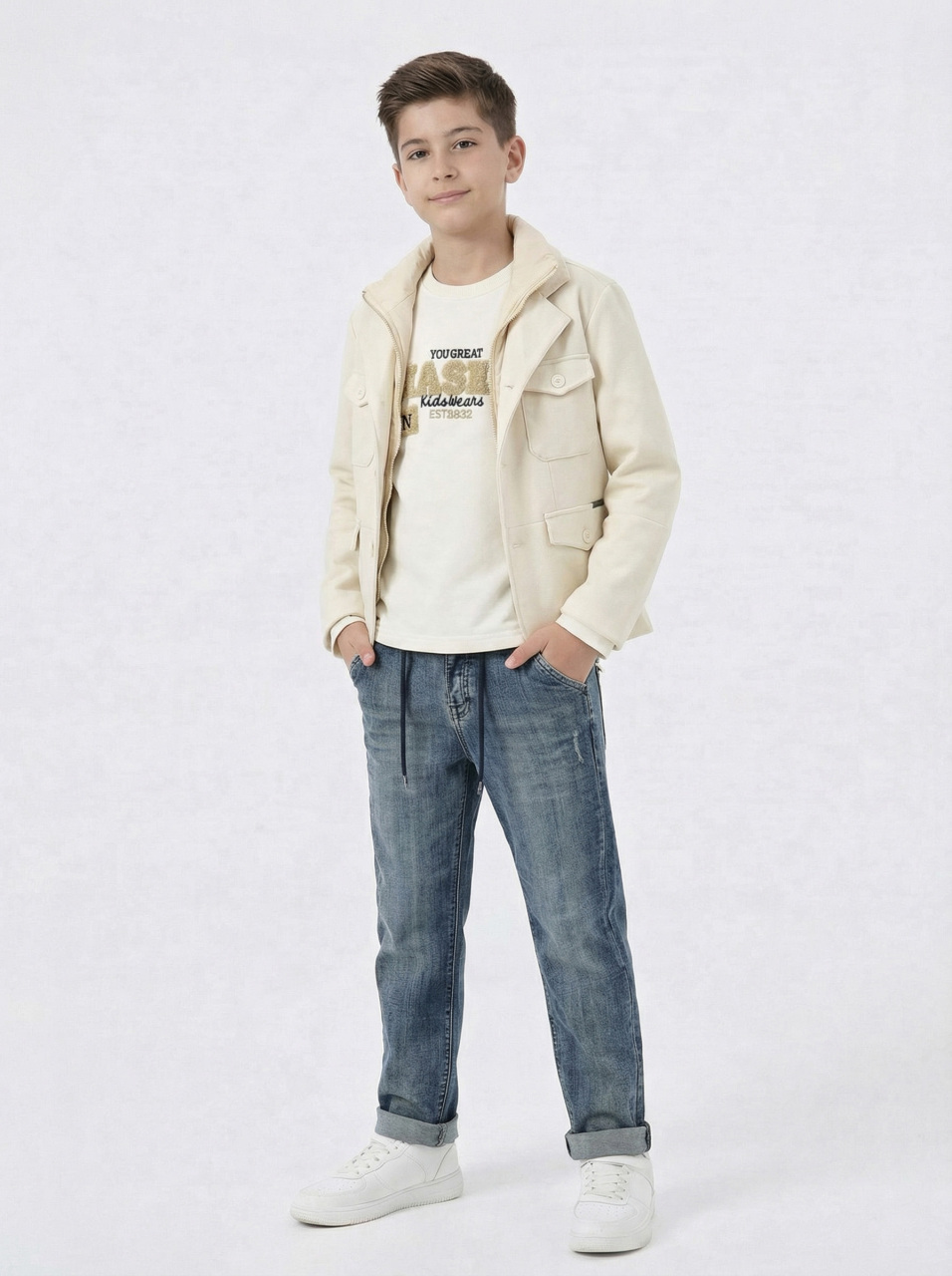 Erkek Çocuk 3'lü Alt Üst Takım 11-14 Yaş 14205 Mavi - Bej - 1