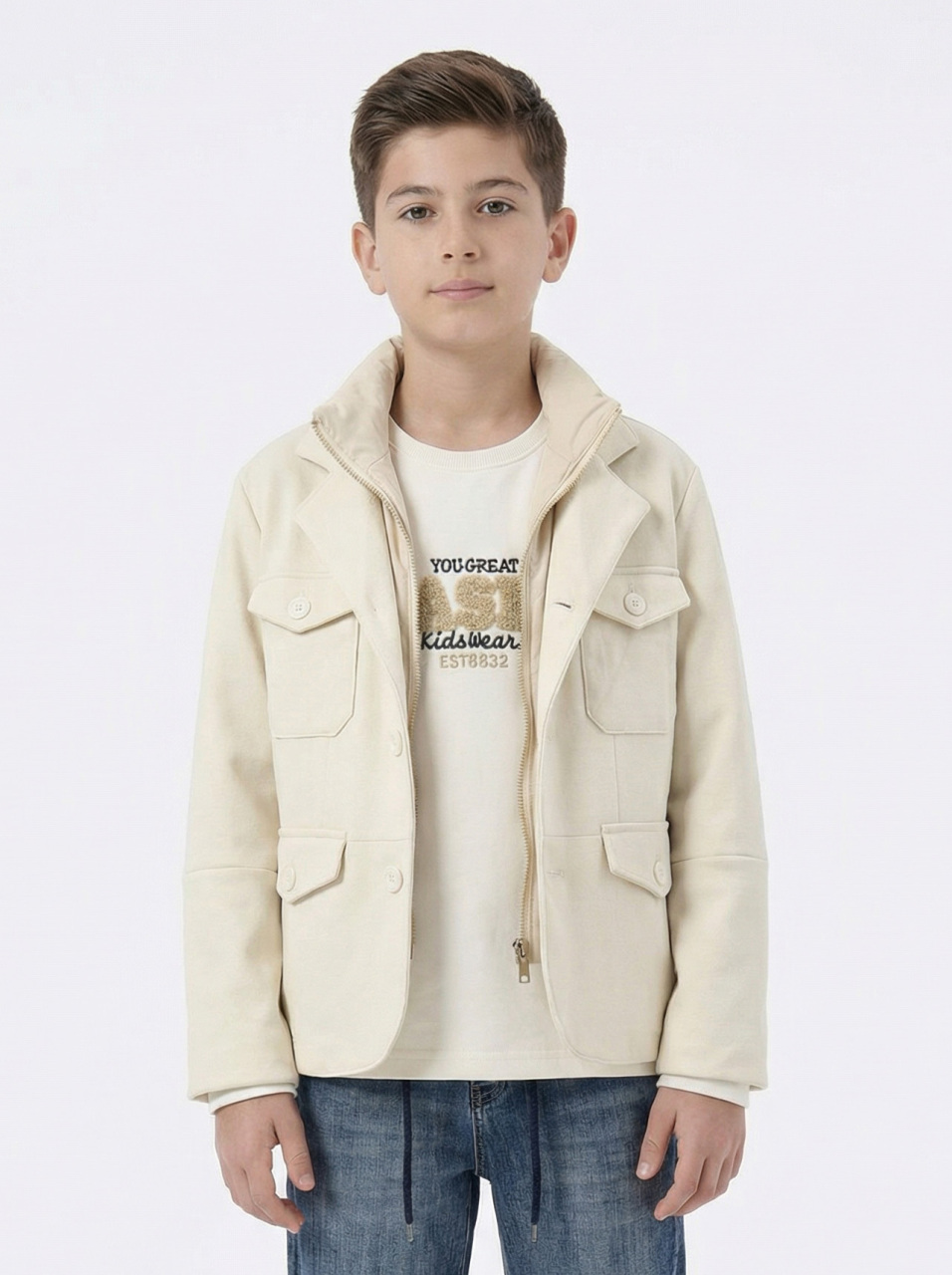 Erkek Çocuk 3'lü Alt Üst Takım 11-14 Yaş 14205 Mavi - Bej - 5