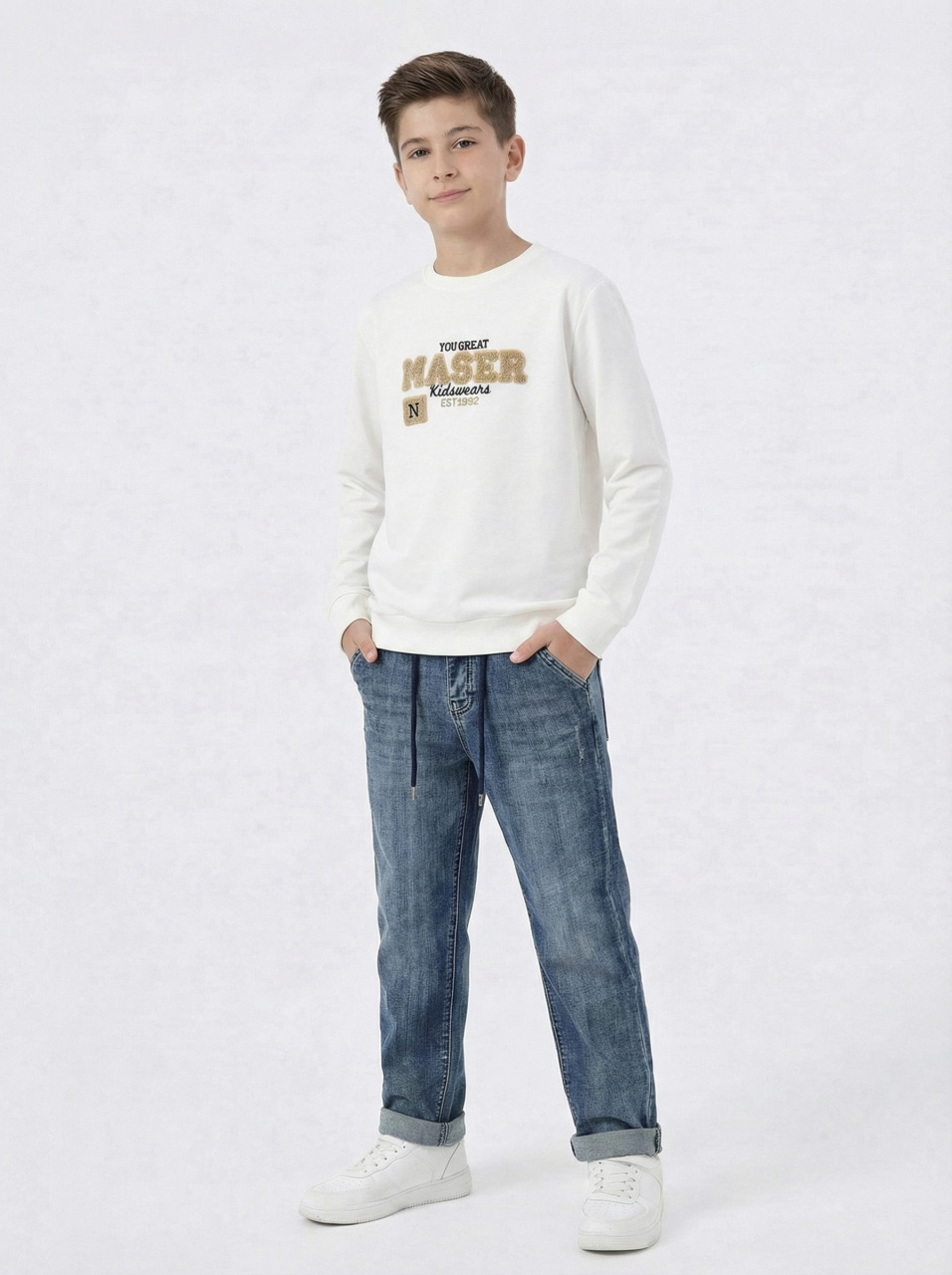 Erkek Çocuk 3'lü Alt Üst Takım 11-14 Yaş 14205 Mavi - Bej - 6